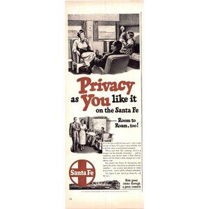 1950 Sante Fe Railway RailRoad Vintage Print Ad Family Private Room Wall Art 50s